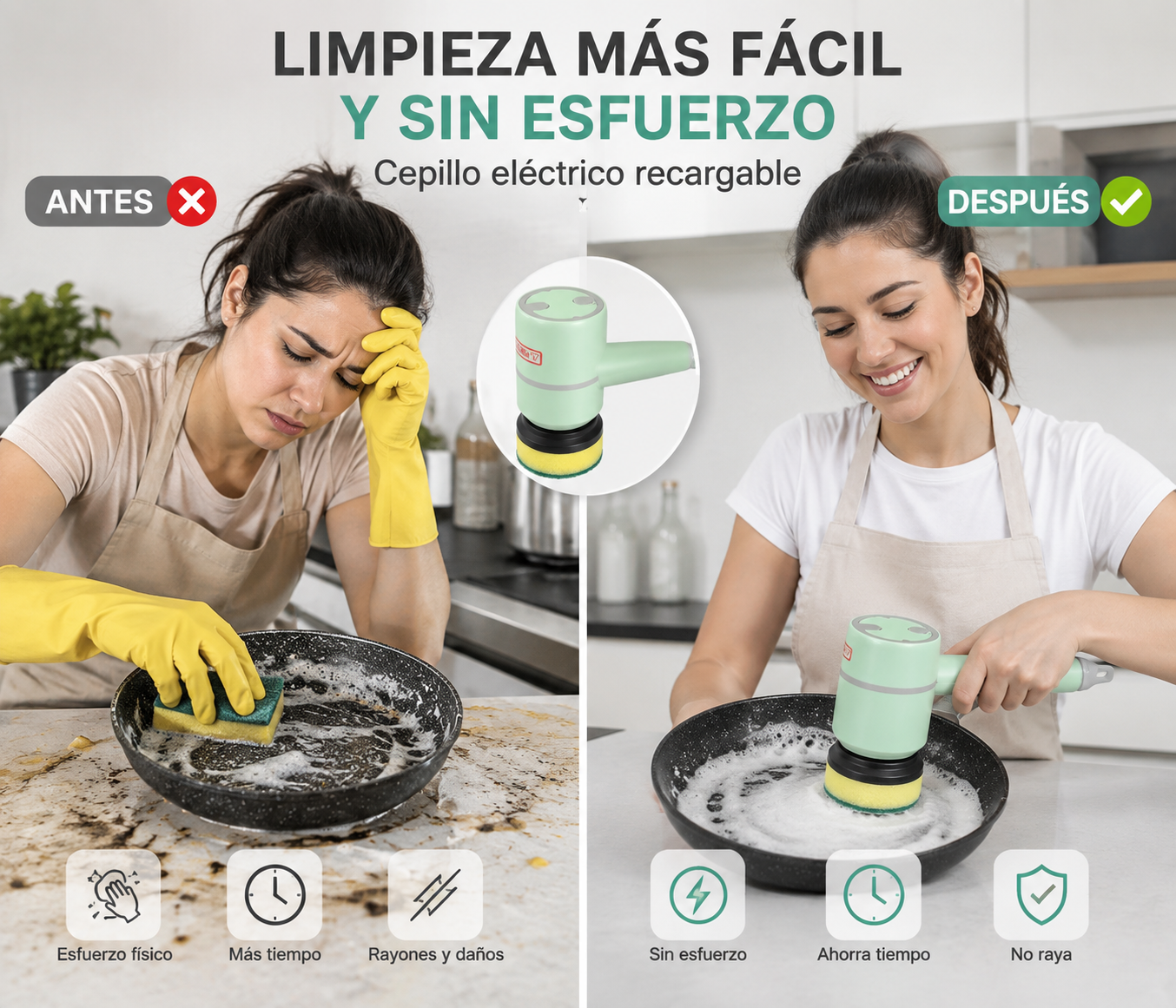Cepillo de Limpieza Eléctrico Portátil, Cepillo Giratorio Eléctrico Recargable para Cocina, Cepillo de Limpieza Giratorio Eléctrico