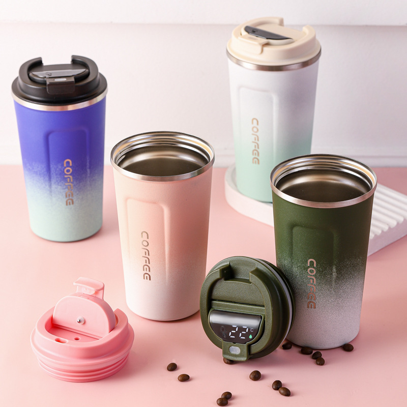 Taza de café de acero inoxidable con pantalla de temperatura inteligente de 380Ml y 510Ml, taza de vacío de café de oficina de viaje de doble pared con tapa