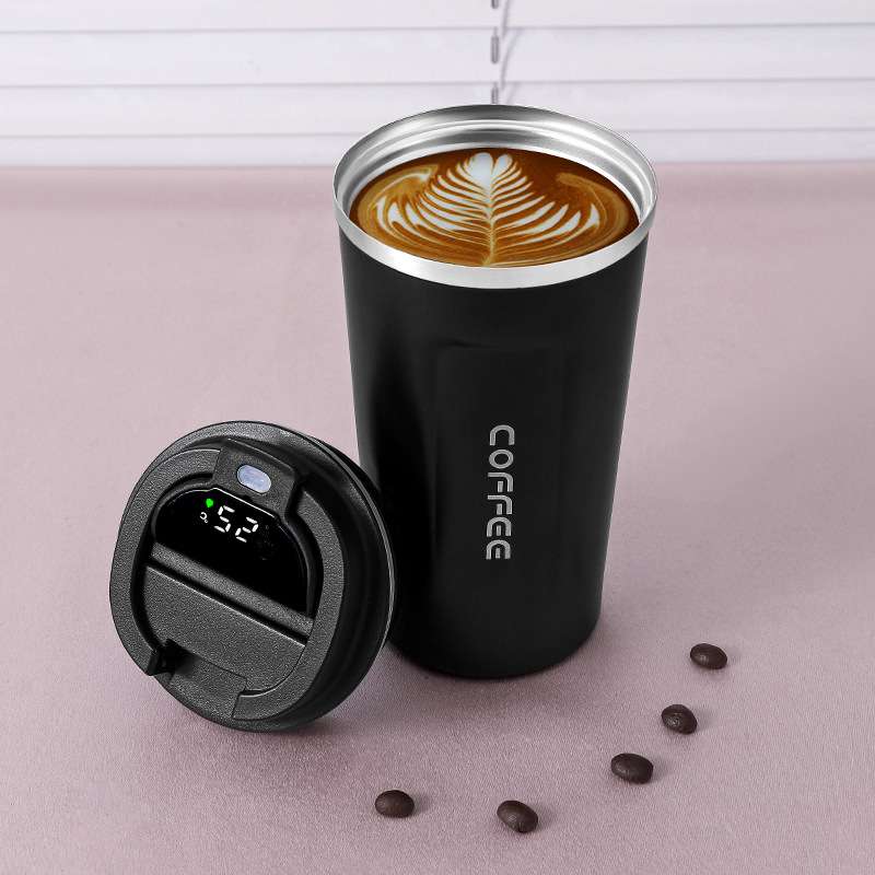 Taza de café de acero inoxidable con pantalla de temperatura inteligente de 380Ml y 510Ml, taza de vacío de café de oficina de viaje de doble pared con tapa