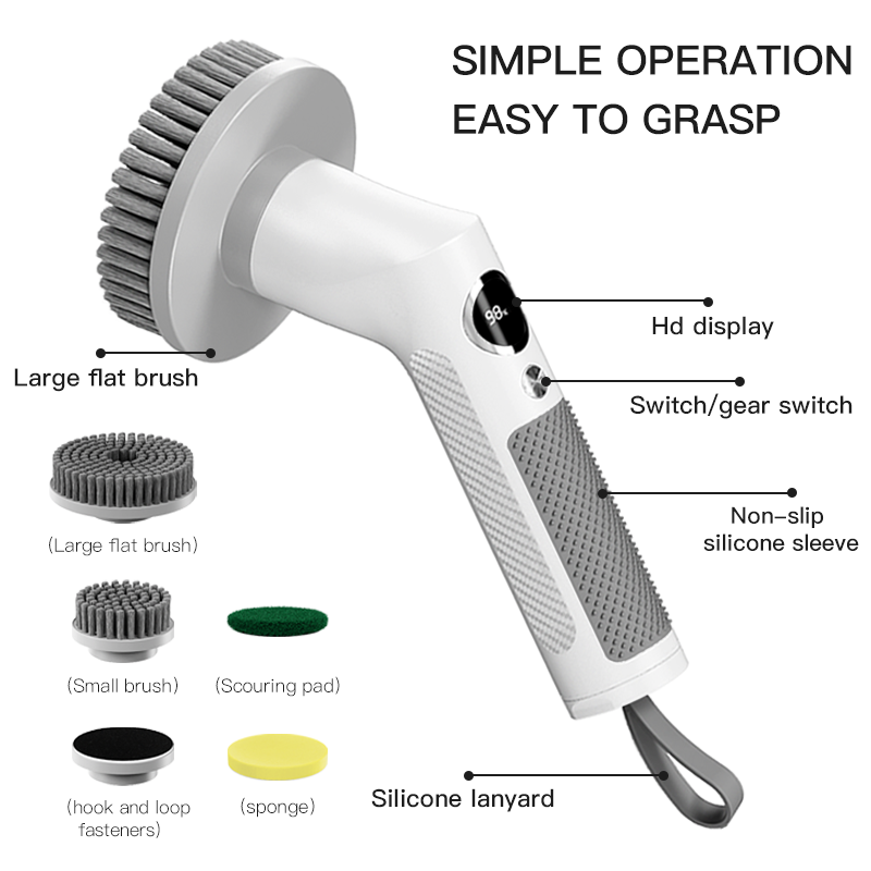 Cepillo de Limpieza Eléctrico Portátil, Cepillo Giratorio Eléctrico Recargable para Cocina, Cepillo de Limpieza Giratorio Eléctrico